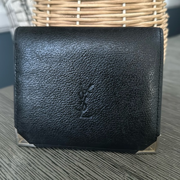 💯Authentic Yves Saint Laurent Vintage Kisslock Black Leather Wallet